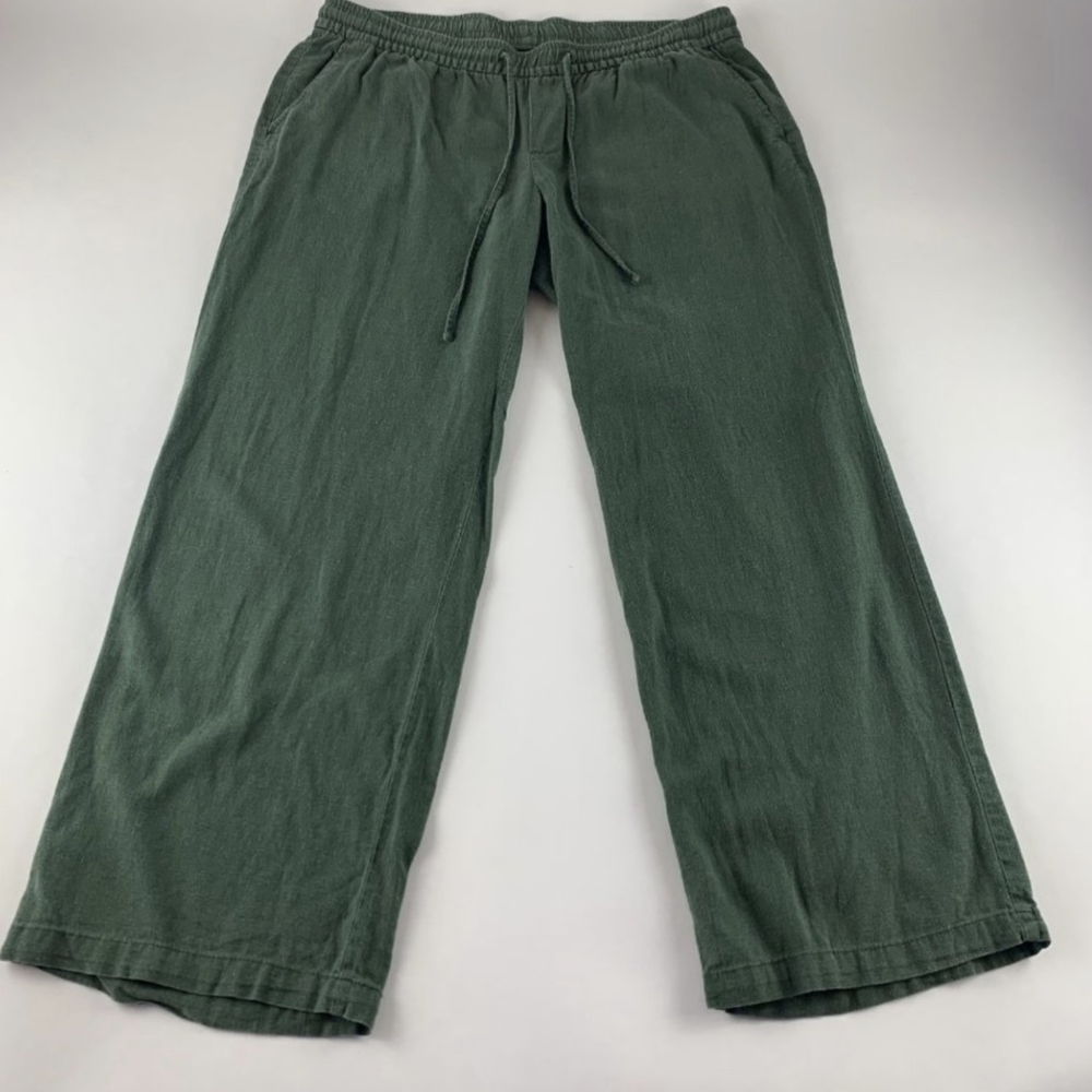 Old Navy Olive Green Linen Blend Pull On Wide Leg Pants L